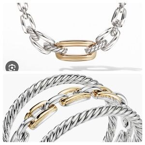 David yurman link “Wellesley link” necklace & cuff bracelet with 18k gold